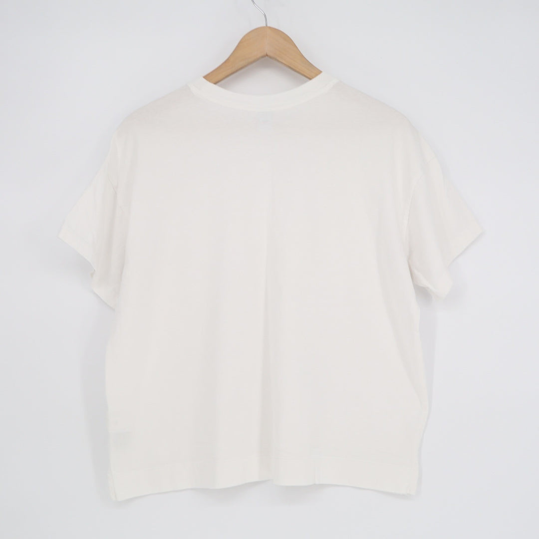 Old Navy Womens Medium Cream White 100% Cotton Boxy Crew Neck T-Shirt