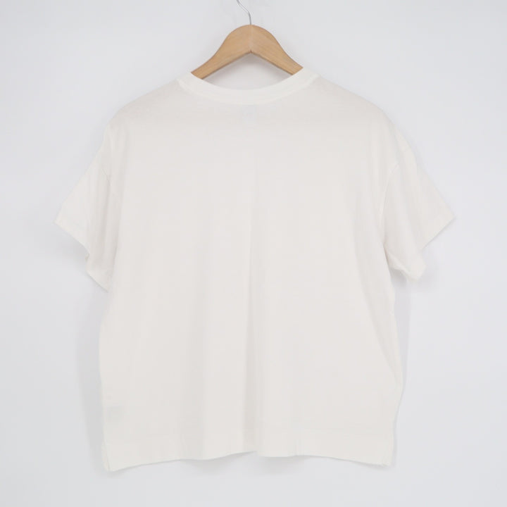 Old Navy Womens Medium Cream White 100% Cotton Boxy Crew Neck T-Shirt