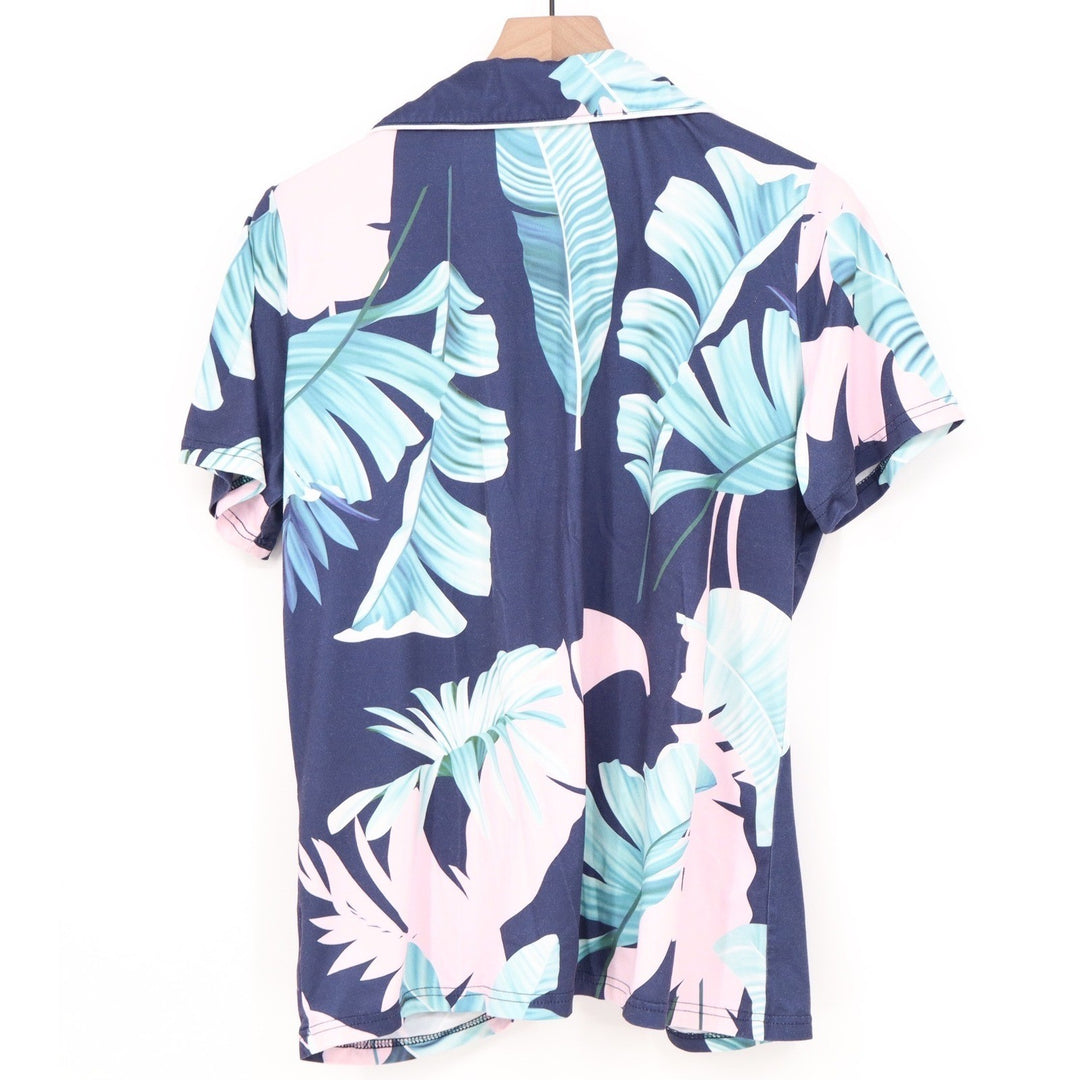 Ekouaer Mens Pajama Set Large Navy Tropical Banana Leaf Short Sleeve Button Down