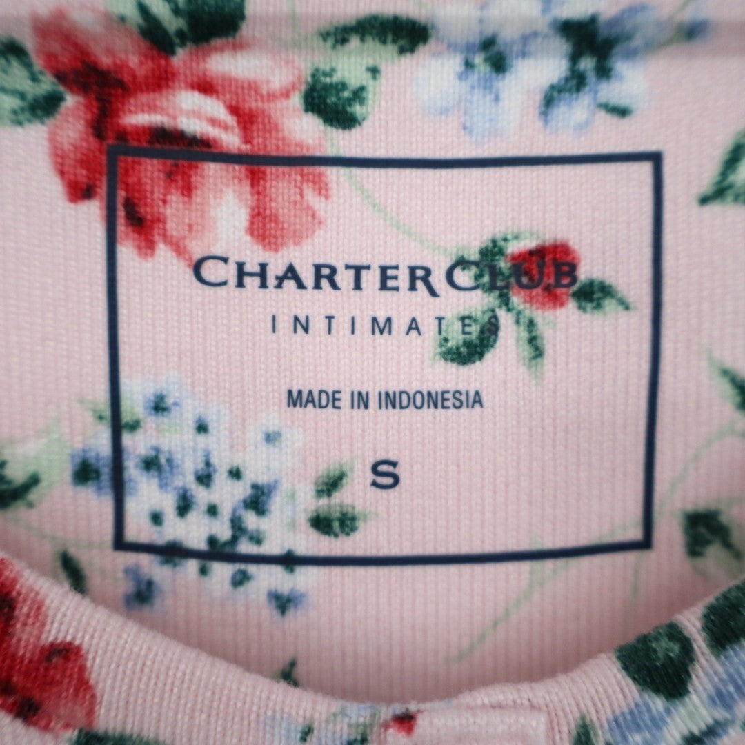 Charter Club Intimates Pajama Shirt Womens Small Pink Floral Knit Long Sleeve