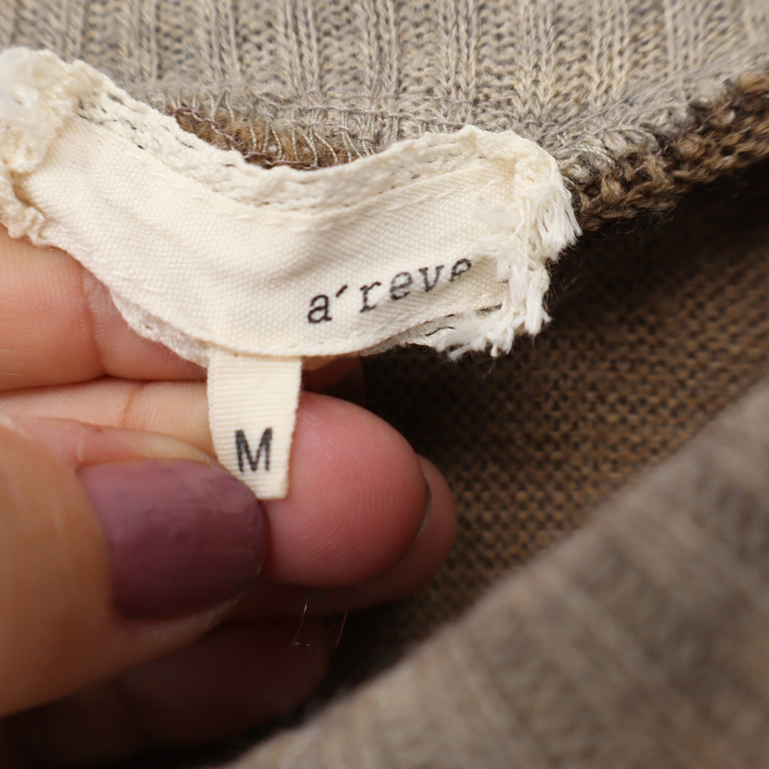 A'reve Tan Oatmeal Colorblock Cowl Neck Oversized Knit Sweater M
