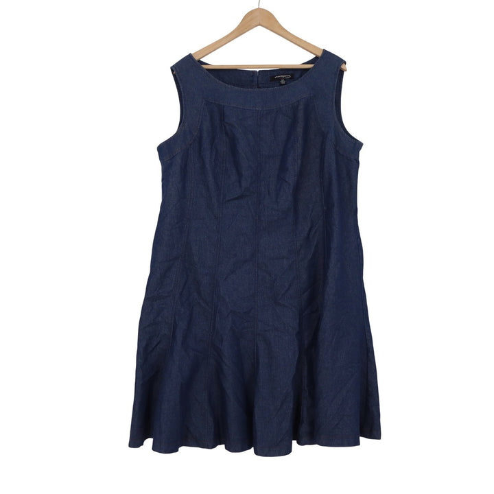 Sharagano Woman Dark Wash Denim Fit & Flare Sleeveless Dress 18W Blue Scoop Neck