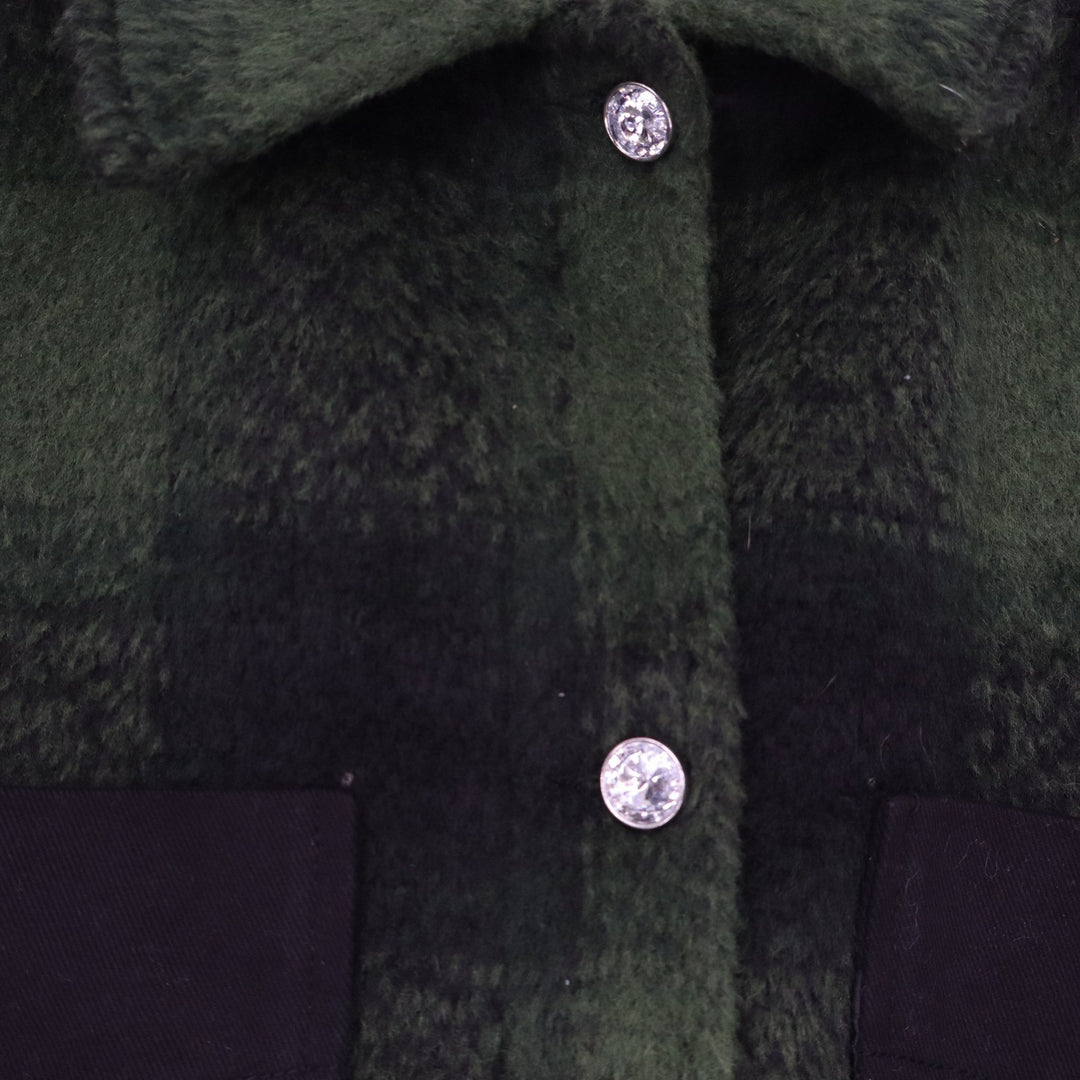 Casa Cabana Brenda Plaid Shacket Black Army Green Buffalo Check Button Down S