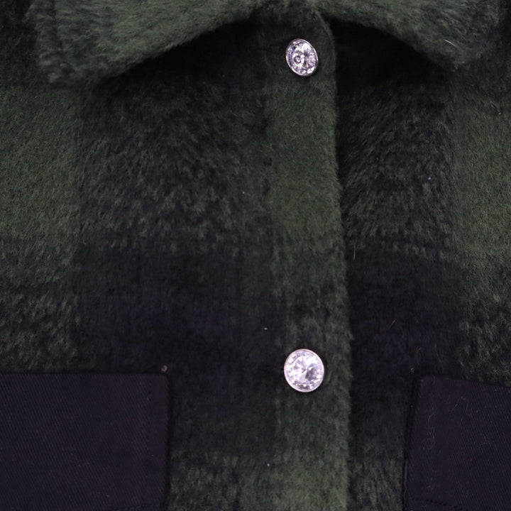 Casa Cabana Brenda Plaid Shacket Black Army Green Buffalo Check Button Down S