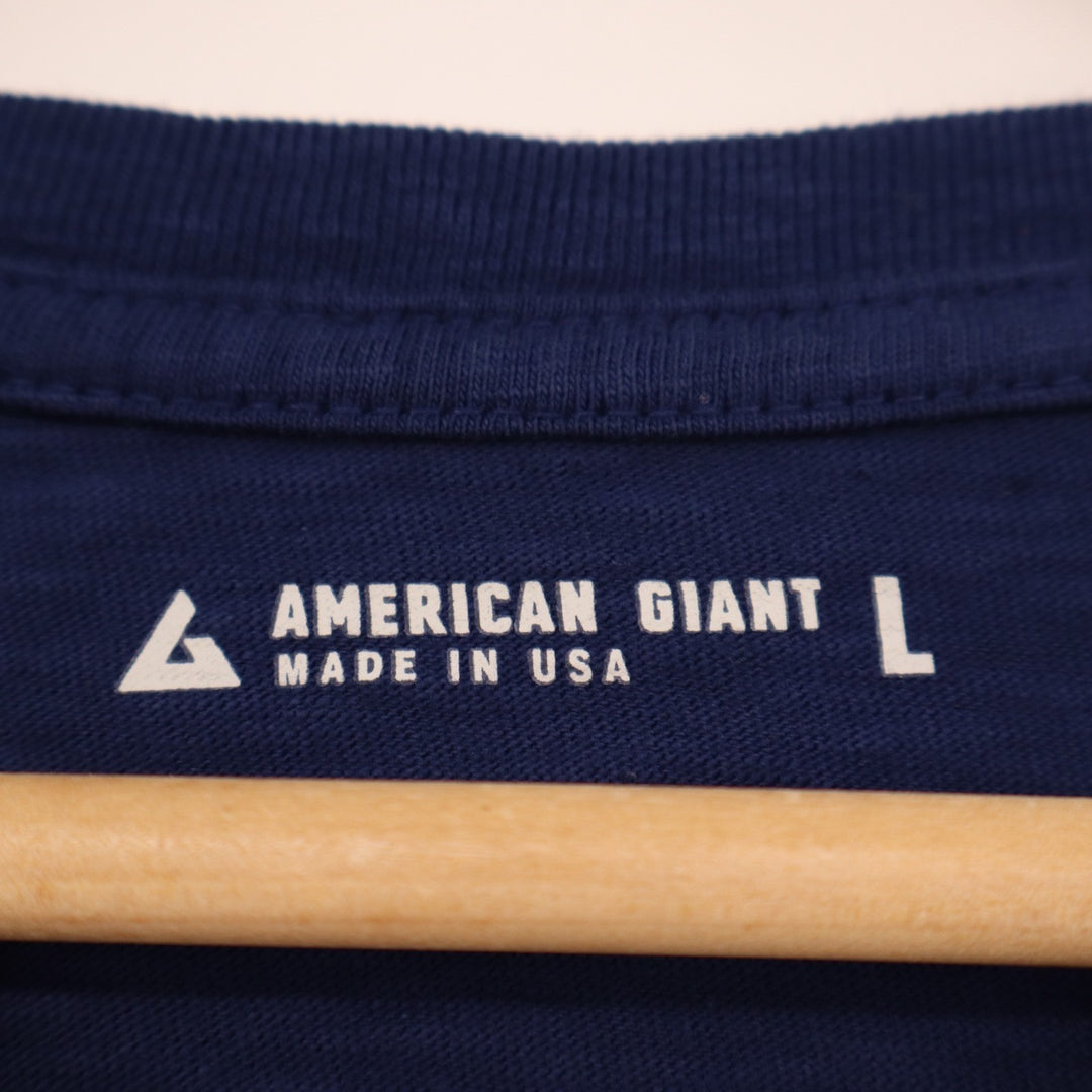 American Giant Premium Slub T-Shirt Mens L Navy Cotton Knit V-Neck Short Sleeve