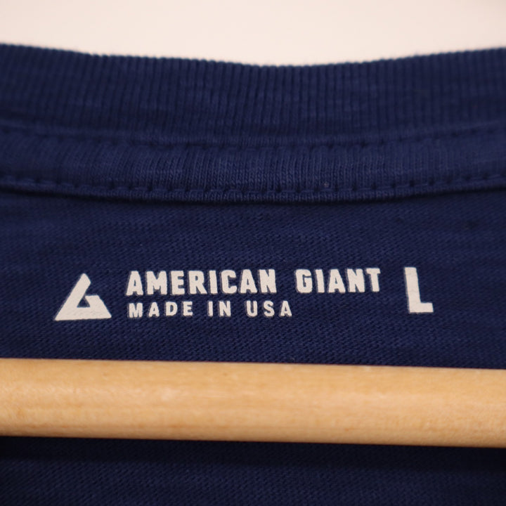 American Giant Premium Slub T-Shirt Mens L Navy Cotton Knit V-Neck Short Sleeve