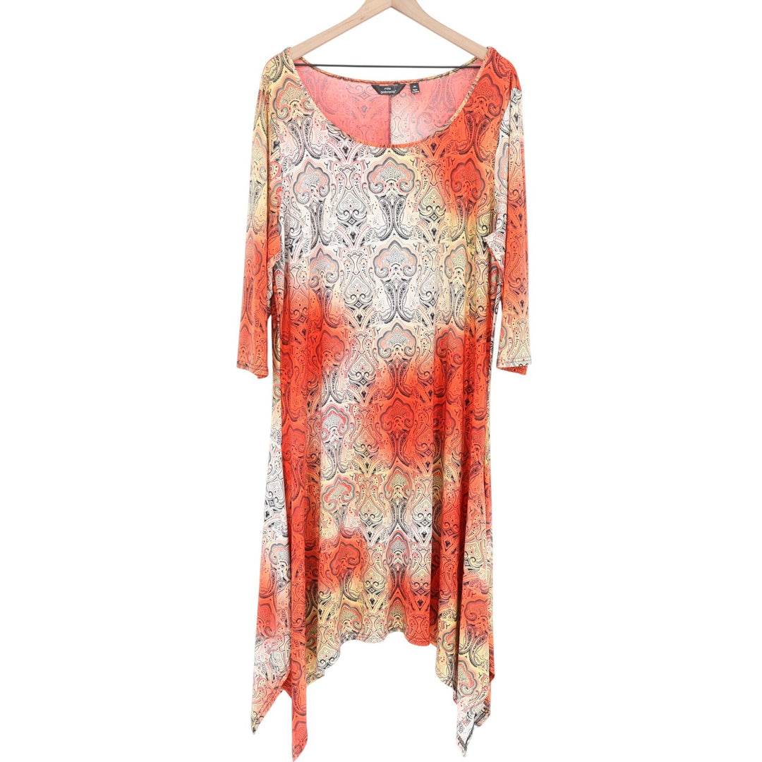 Mlle Gabrielle Dress Womens 2X Handkerchief Hem Orange Paisley Sharkbite Exc