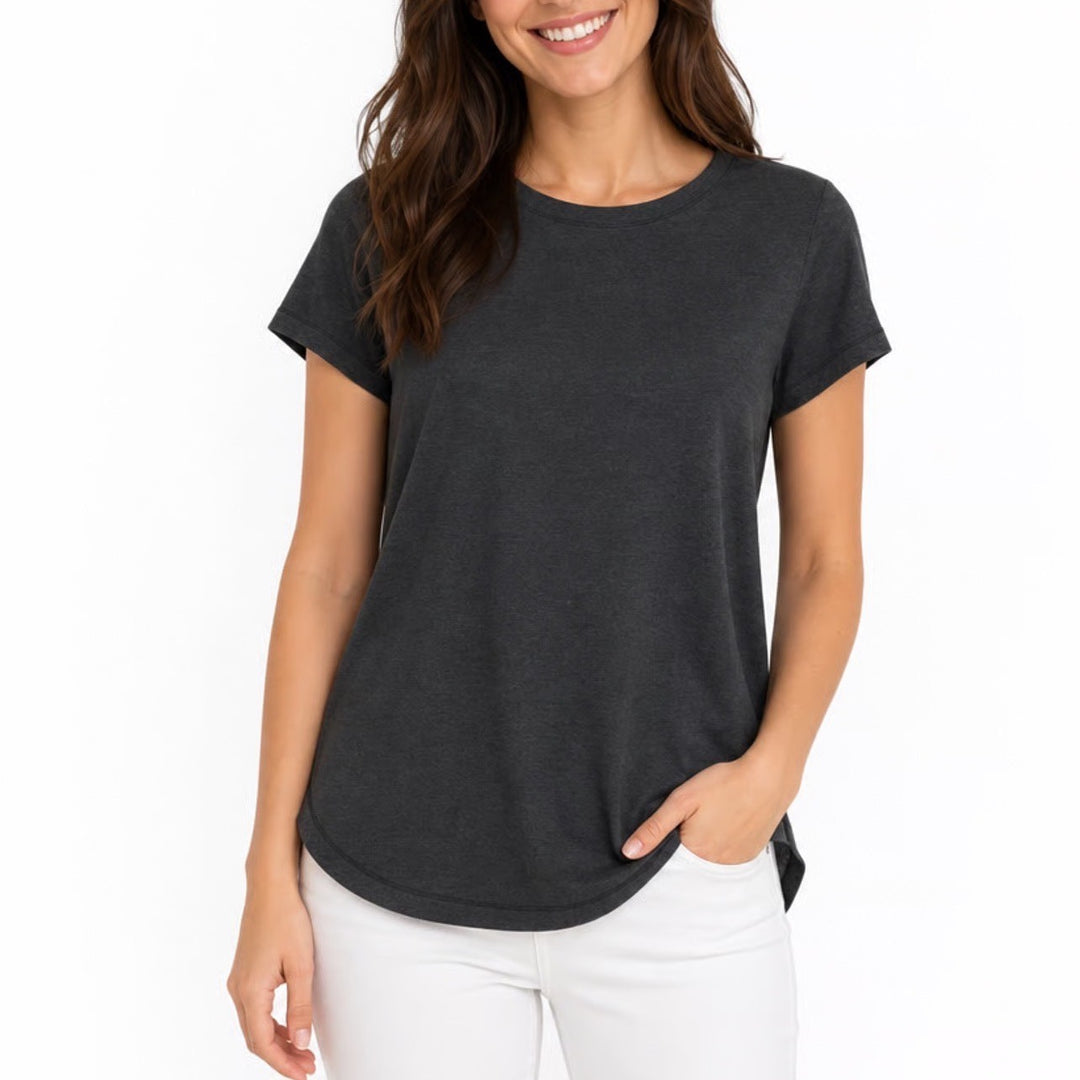 Athleta T-Shirt Womens Large Charcoal Gray High Low Hem Crew Neck Short Sleeve