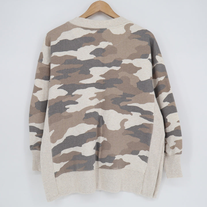 Aerie Camo Oversized Crewneck Sweatshirt Tan Grey S