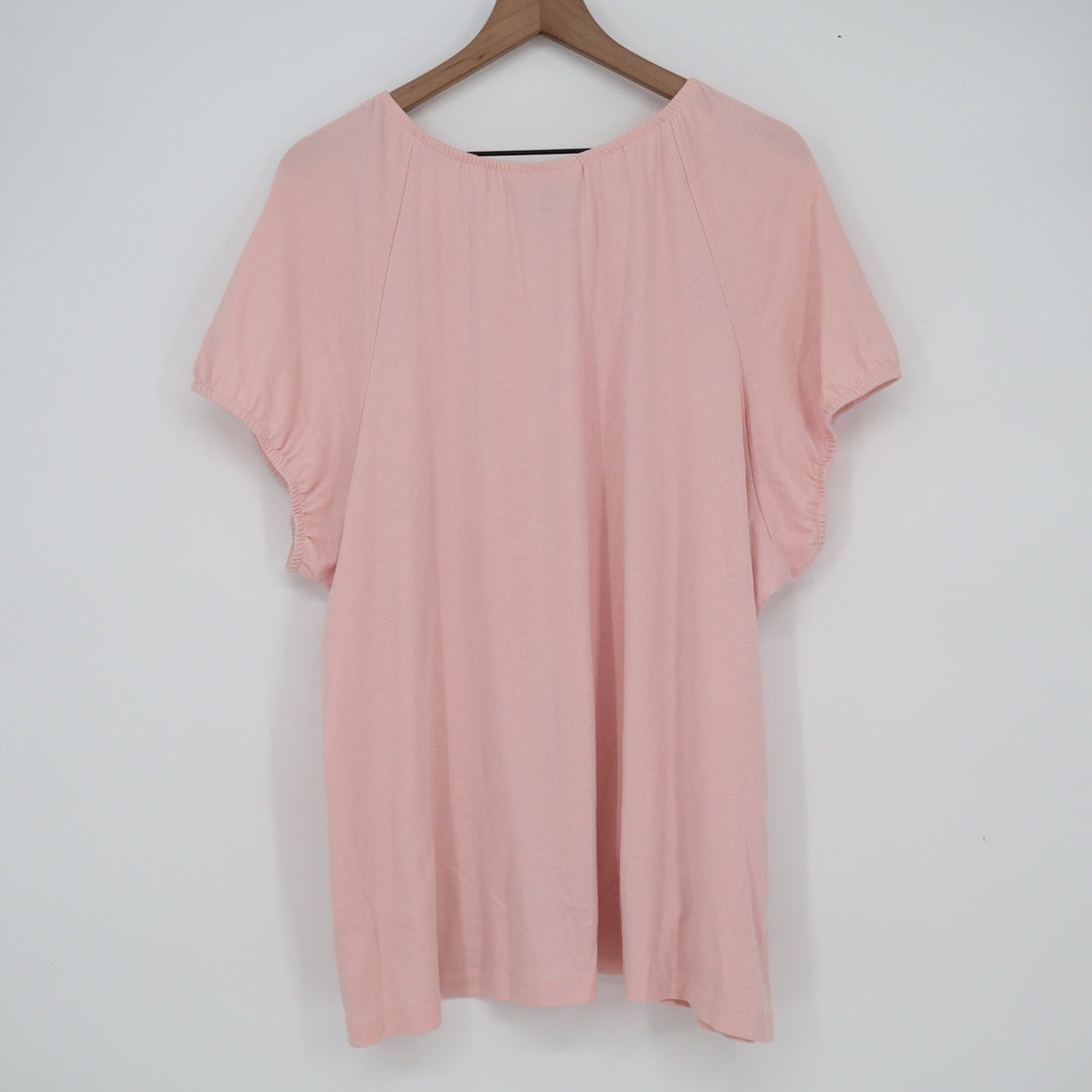 Karen Scott Woman Pink Lace Trim Button Front Short Sleeve Blouse Top 3X