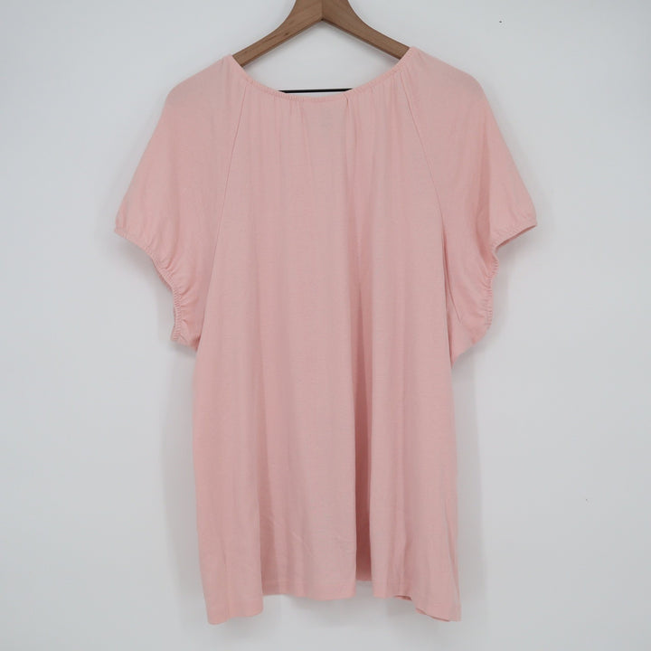 Karen Scott Woman Pink Lace Trim Button Front Short Sleeve Blouse Top 3X