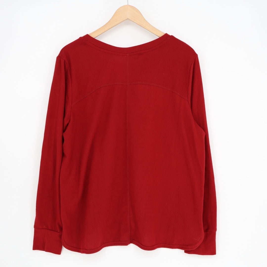 Xhilaration Pajama Top Women L Red Round Neck Long Sleeve High Low Hem Sleepwear