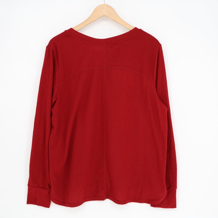 Xhilaration Pajama Top Women L Red Round Neck Long Sleeve High Low Hem Sleepwear