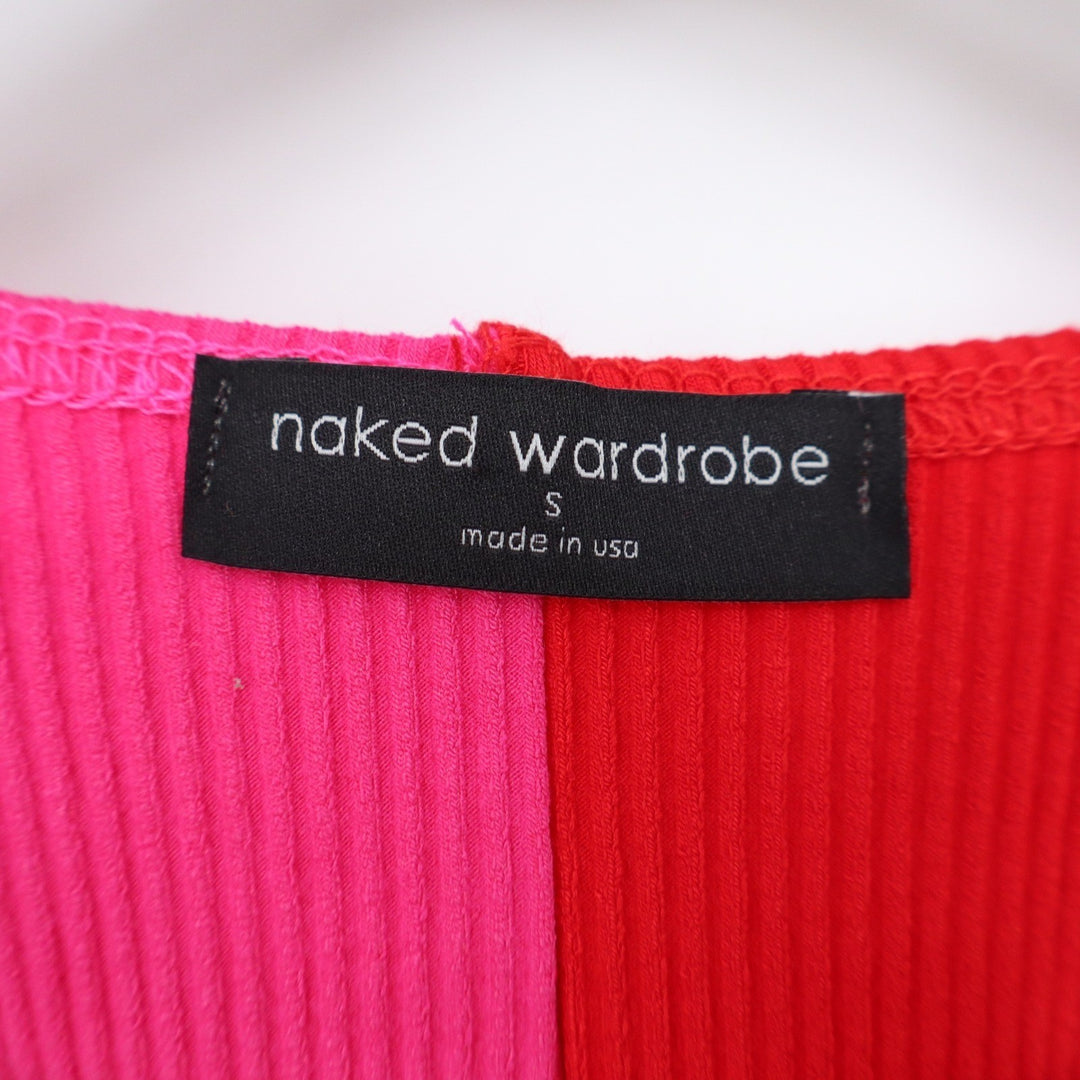 Naked Wardrobe Pink Red Colorblock Ribbed Midi Bodycon Dress Small