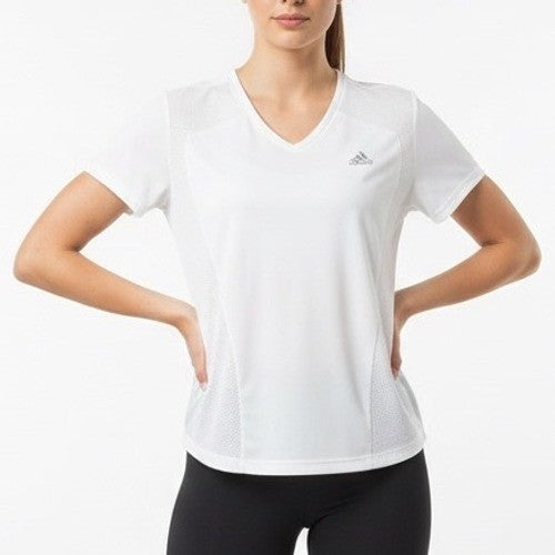 Adidas training T Shirt Womens XL White V-Neck Short Sleeve Performance Active