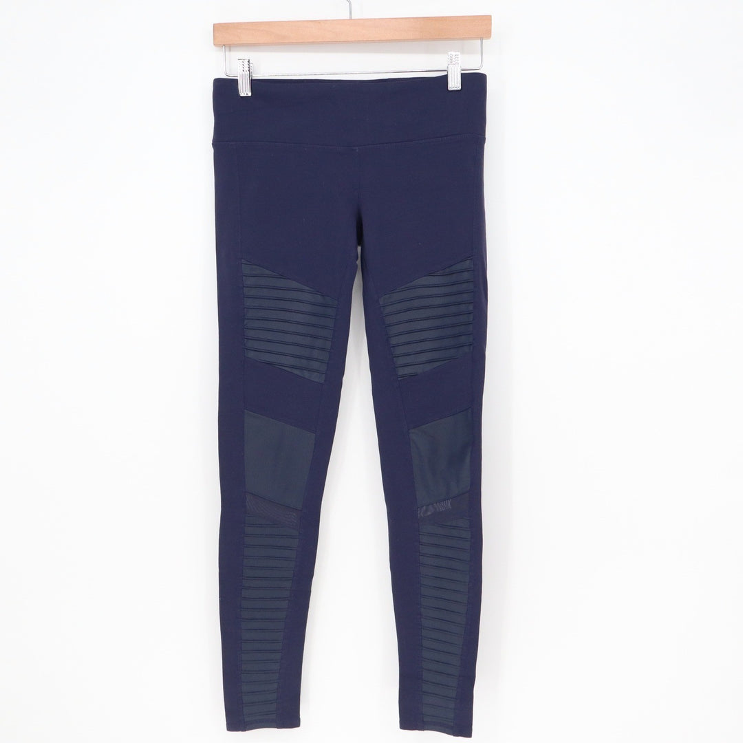 Alo Leggings Womens M Moto Navy Blue Quilted Mesh Activewear Excellent