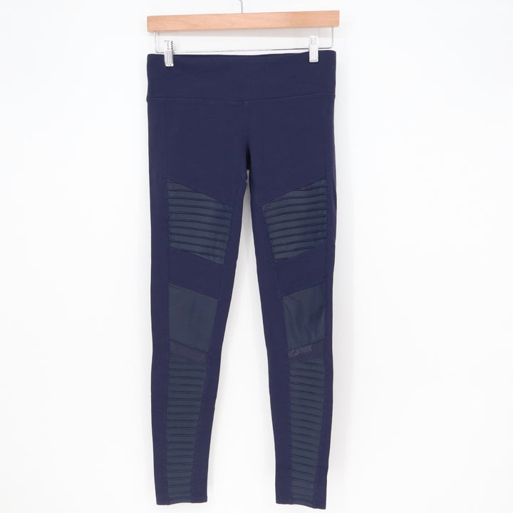 Alo Leggings Womens M Moto Navy Blue Quilted Mesh Activewear Excellent