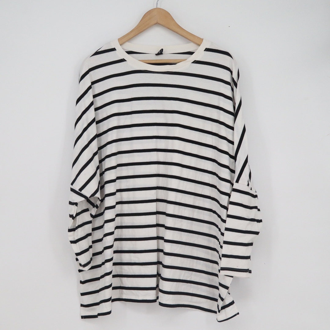 Shein Curve Womens 2XL Striped Long Sleeve Top Black White Oversized