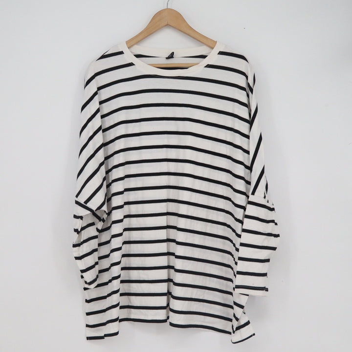 Shein Curve Womens 2XL Striped Long Sleeve Top Black White Oversized