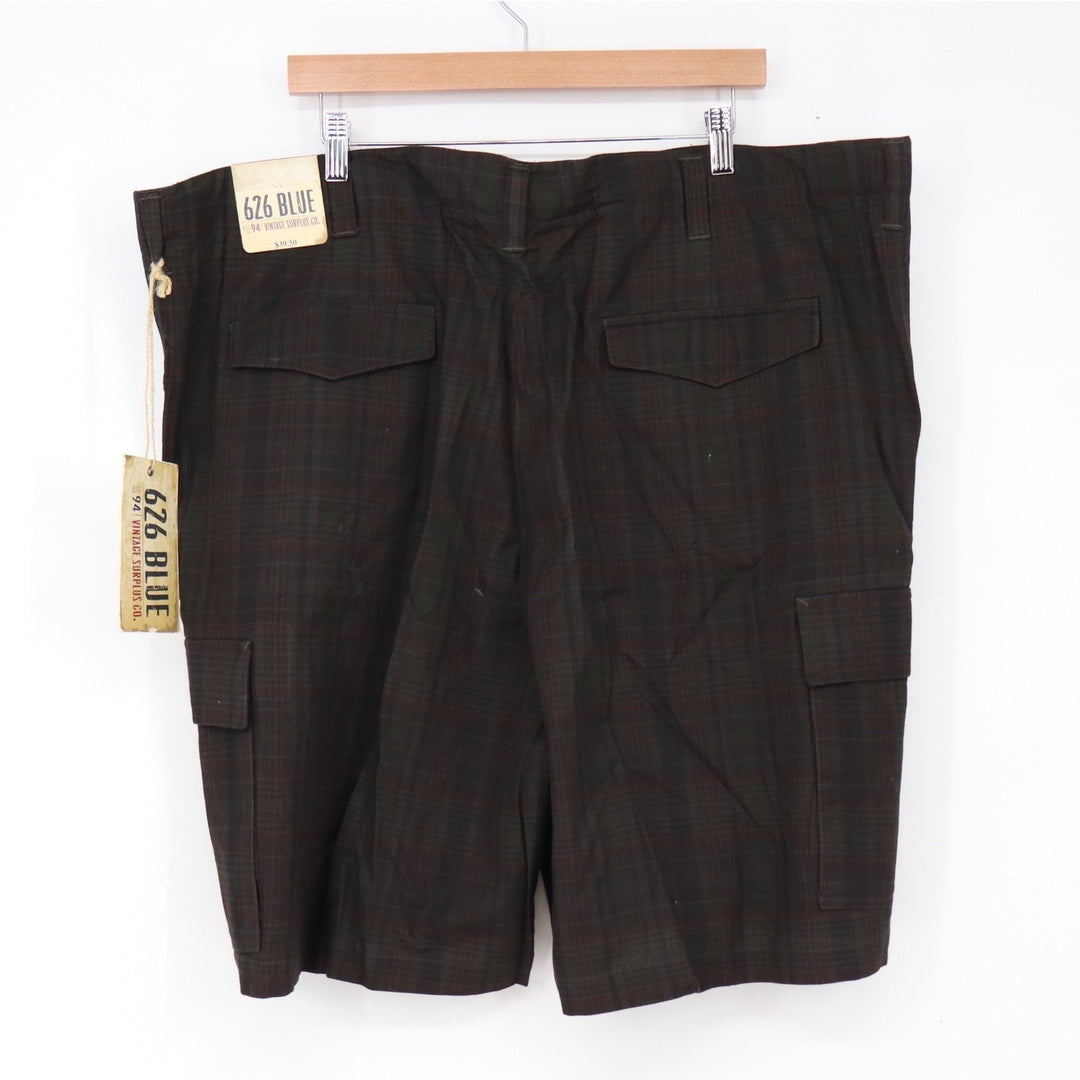 626 Blue Cargo Shorts Mens 46 Vintage Surplus Dark Plaid Cotton New