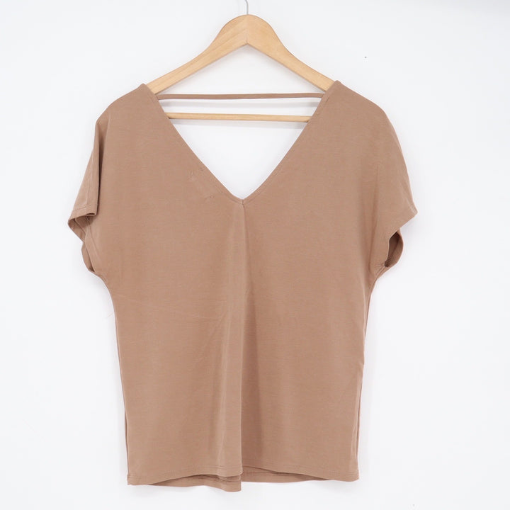 Reserved Eco Aware Tan Brown Modal Blend V-Neck Strappy Back Blouse Size S