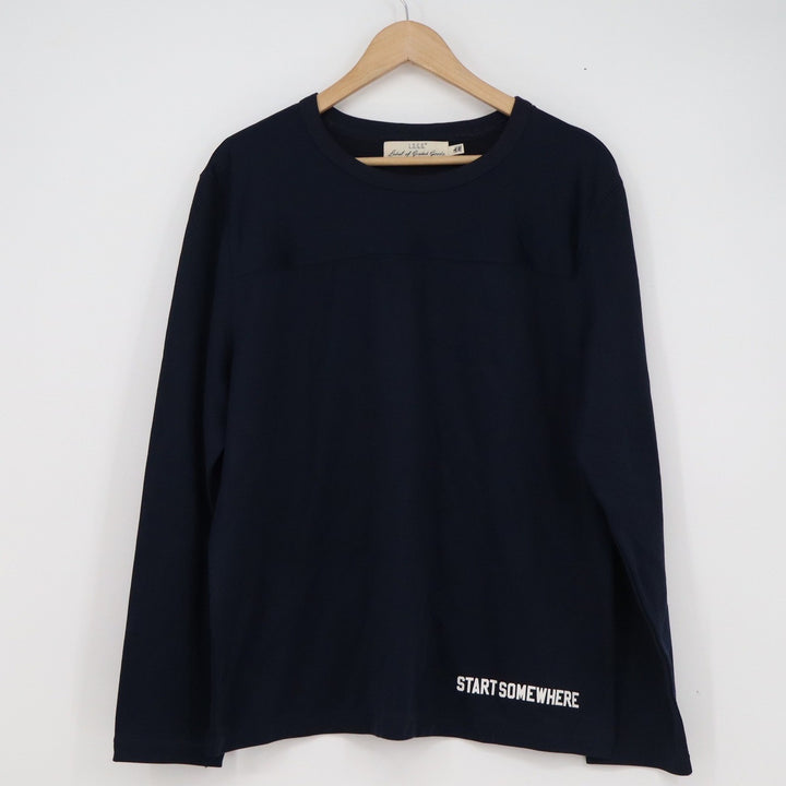 HM LOGG Mens Navy Blue Long Sleeve Graphic Shirt Start Somewhere Date Print