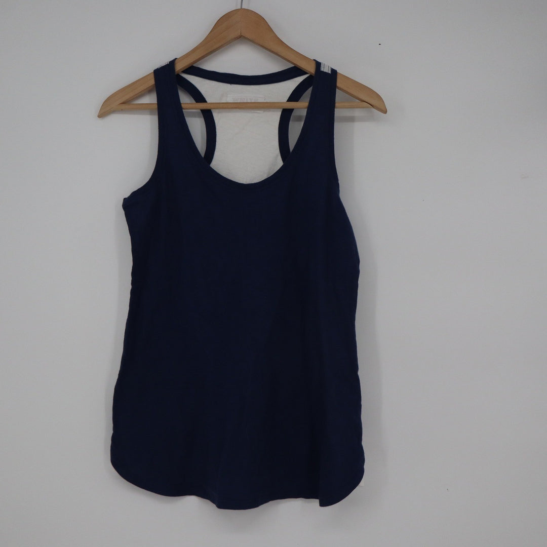 White + Warren Navy Blue White Colorblock Racerback Tank Top Cotton Linen Size M