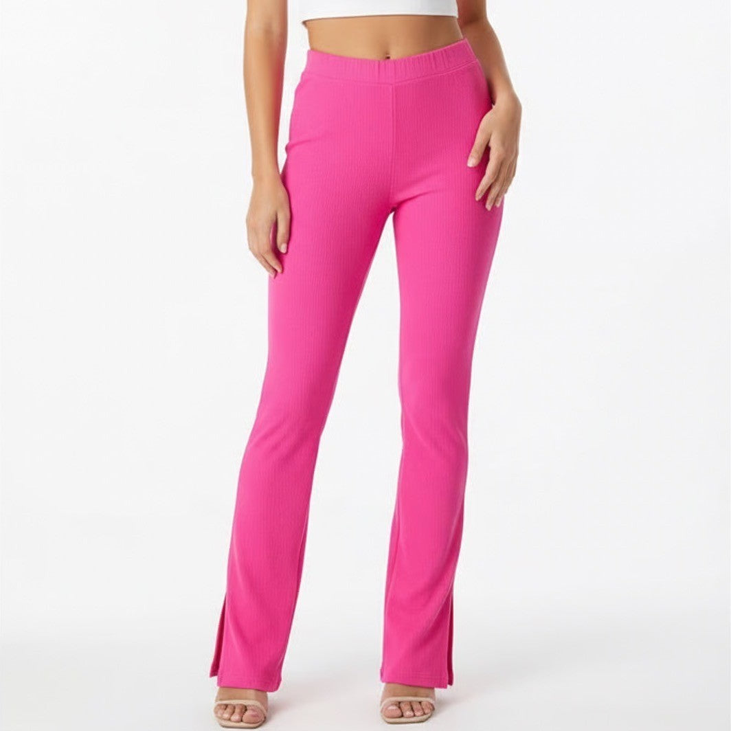 Naked Wardrobe Pink Ribbed Split Hem Leggings XL Hot Pink High Rise