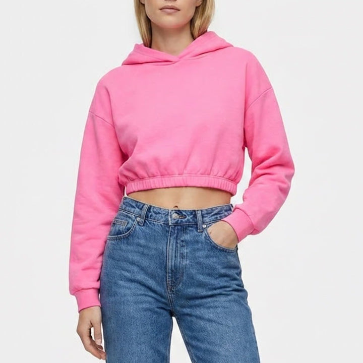 Naked Wardrobe Womens Cropped Hoodie Hot Pink Size L