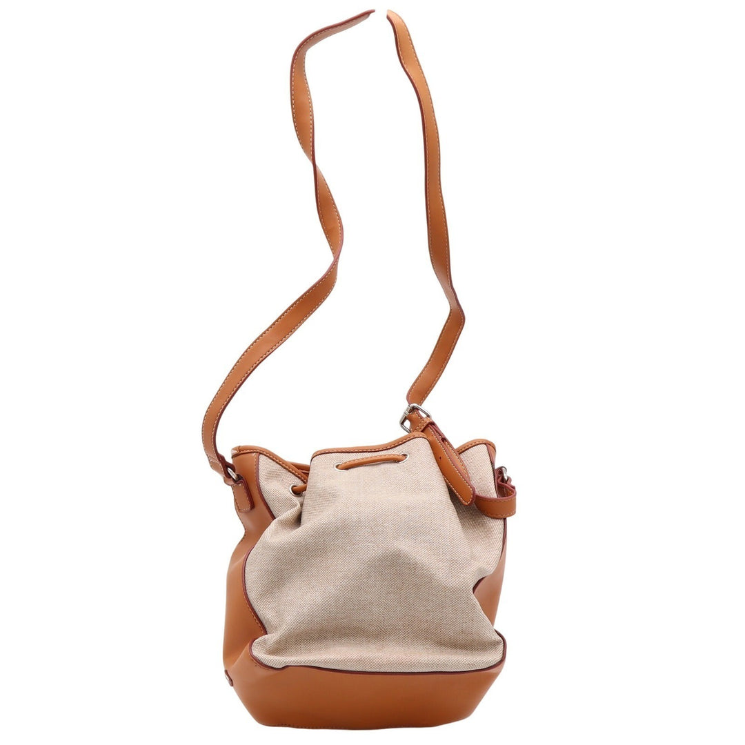 Tommy Hilfiger Bucket Bag Womens Medium Drawstring Beige Tan Canvas Excellent