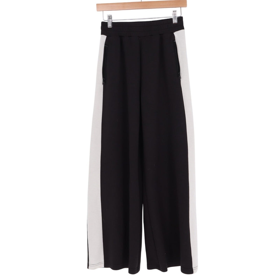 Womens Wide Leg Pants Small Black White Modal Stretch Elastic Waist Side Panels