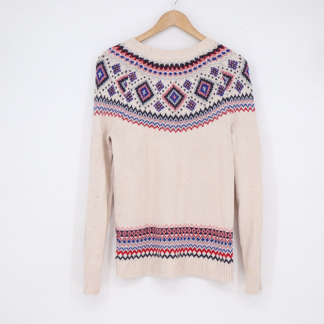 Old Navy Womens Fair Isle Metallic Knit Sweater Cream Navy Red Size M
