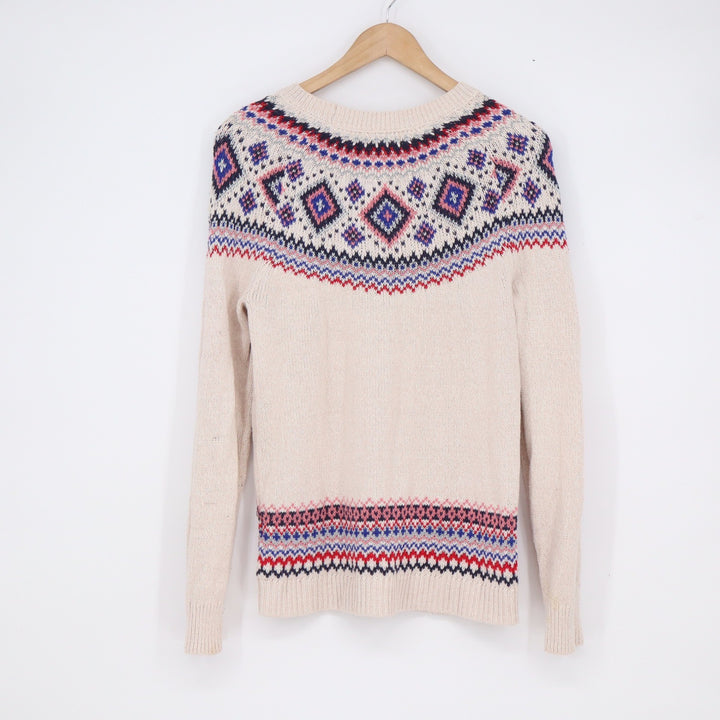 Old Navy Womens Fair Isle Metallic Knit Sweater Cream Navy Red Size M