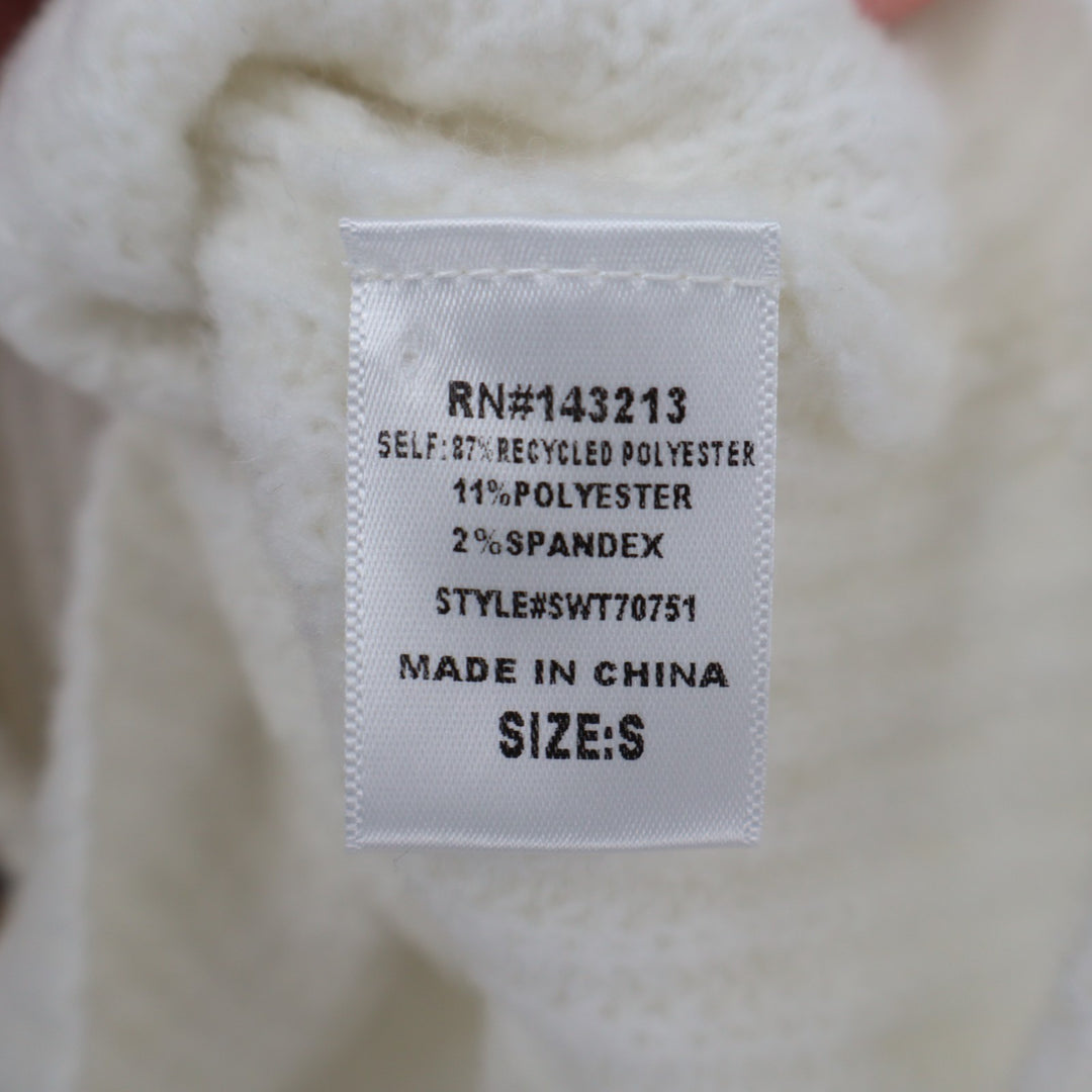 Miss Love Cardigan Crop Sweater Womens S White Waffle Knit Stretch Short Sleeve