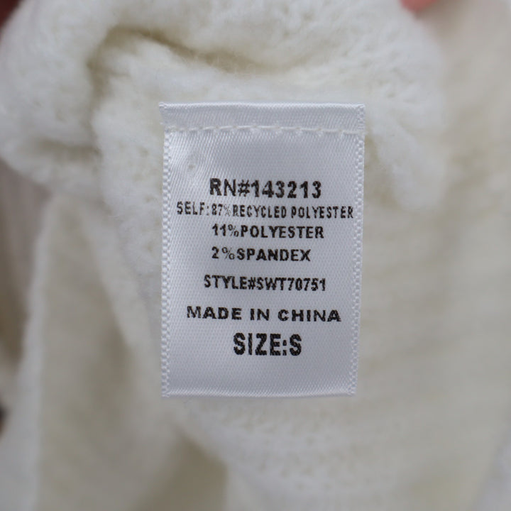 Miss Love Cardigan Crop Sweater Womens S White Waffle Knit Stretch Short Sleeve