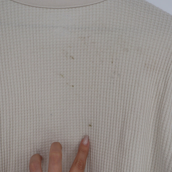 Kian D Mens Cream Waffle Knit Henley Shirt Long Sleeve Cotton Blend Large
