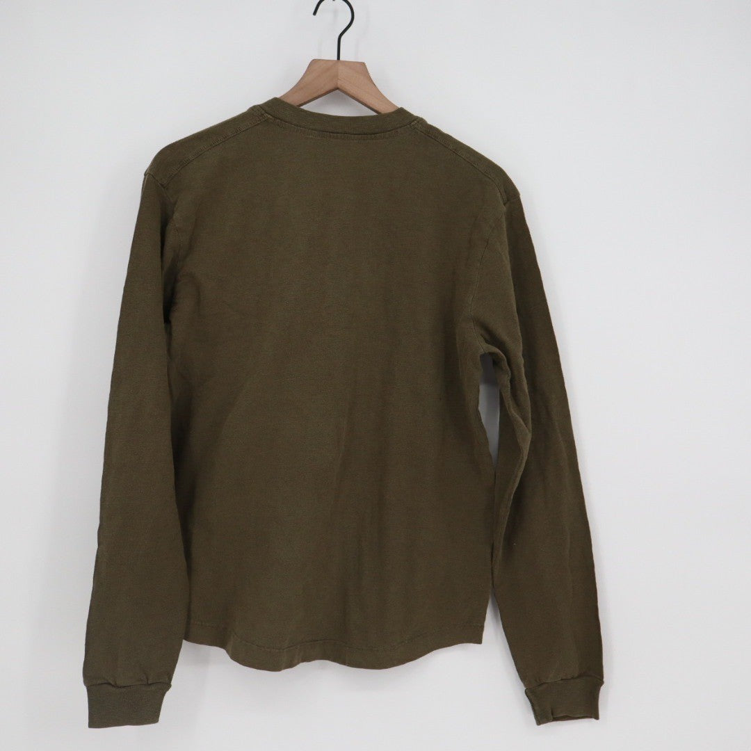 American Giant Long Sleeve Henley Shirt Olive Green Cotton Made in USA Size S