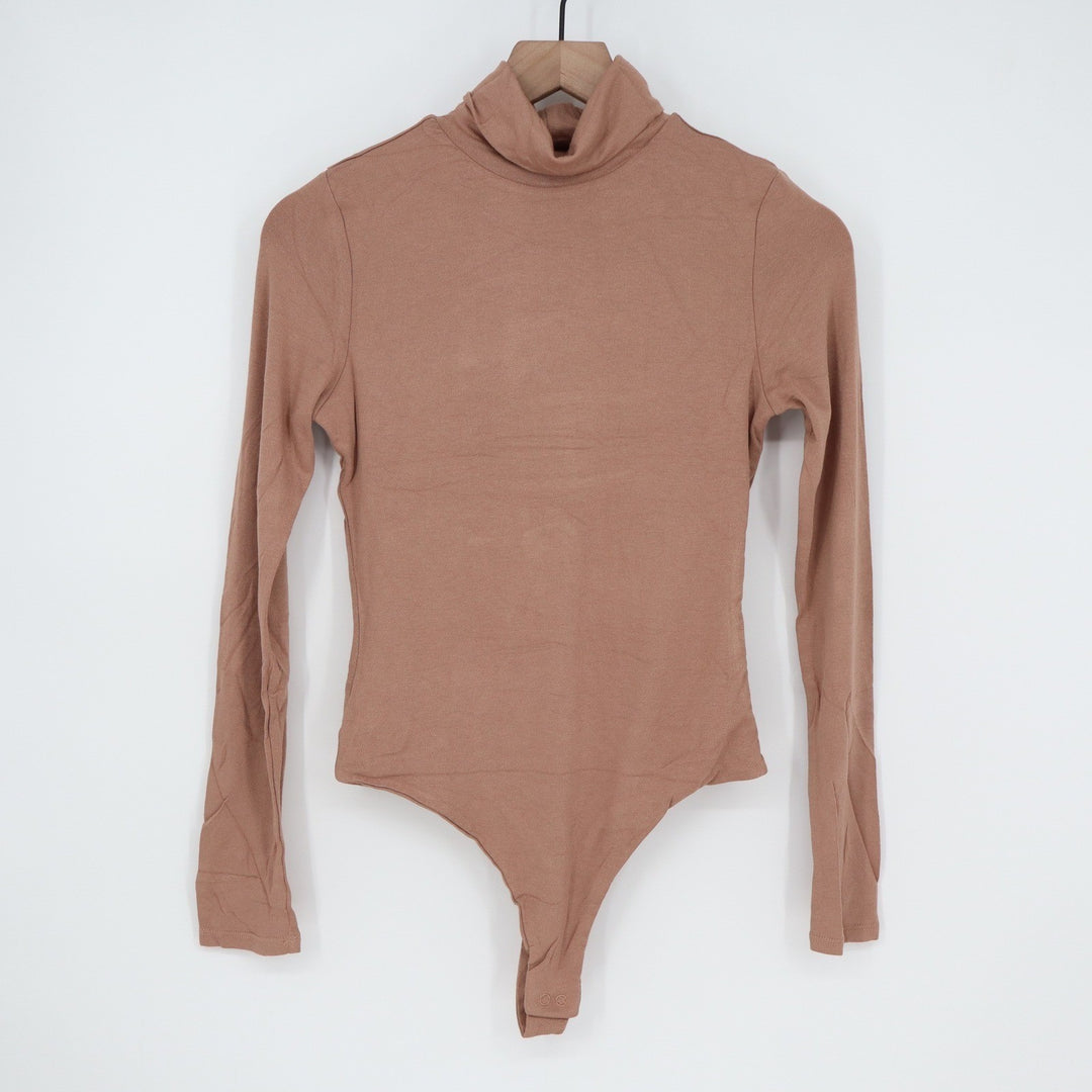 Naked Wardrobe Mauve Brown Turtleneck Long Sleeve Bodysuit Large