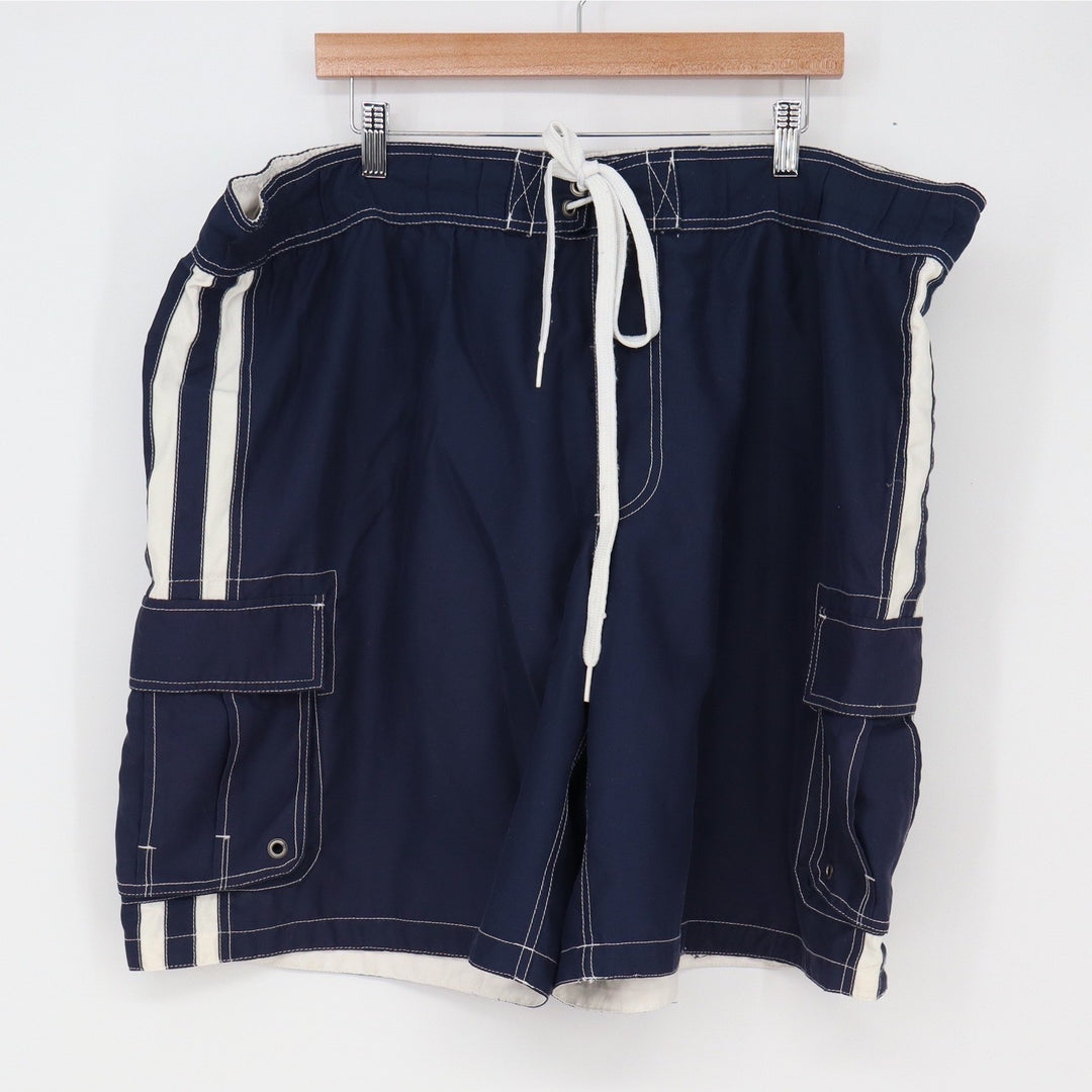 Mossimo Swim Trunks Mens XXL Cargo Navy Blue Striped Mesh Lined Excellent