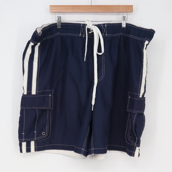 Mossimo Swim Trunks Mens XXL Cargo Navy Blue Striped Mesh Lined Excellent