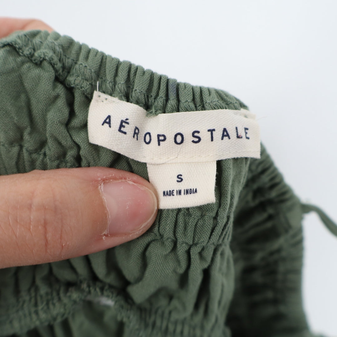 Aéropostale Babydoll Dress Womens Small Olive Green Pleated Spaghetti Straps