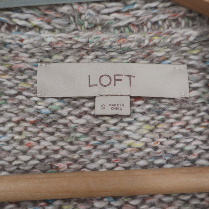 LOFT Womens Small Open Front Marled Cardigan Sweater Oatmeal Beige Multi