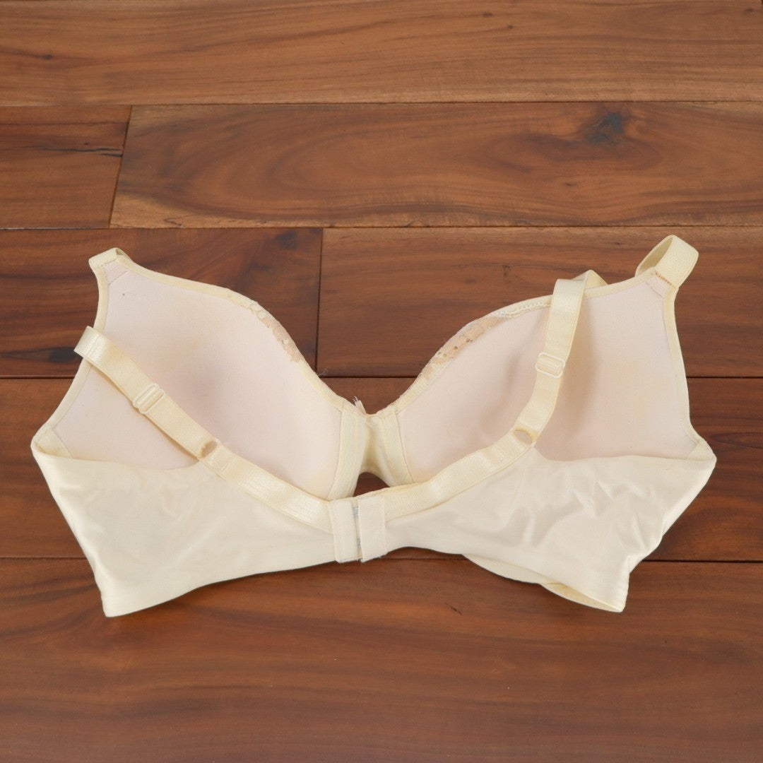 Bali T-Shirt Bra Womens 36D Ivory Stretch Side Lace Adjustable Strap Underwire