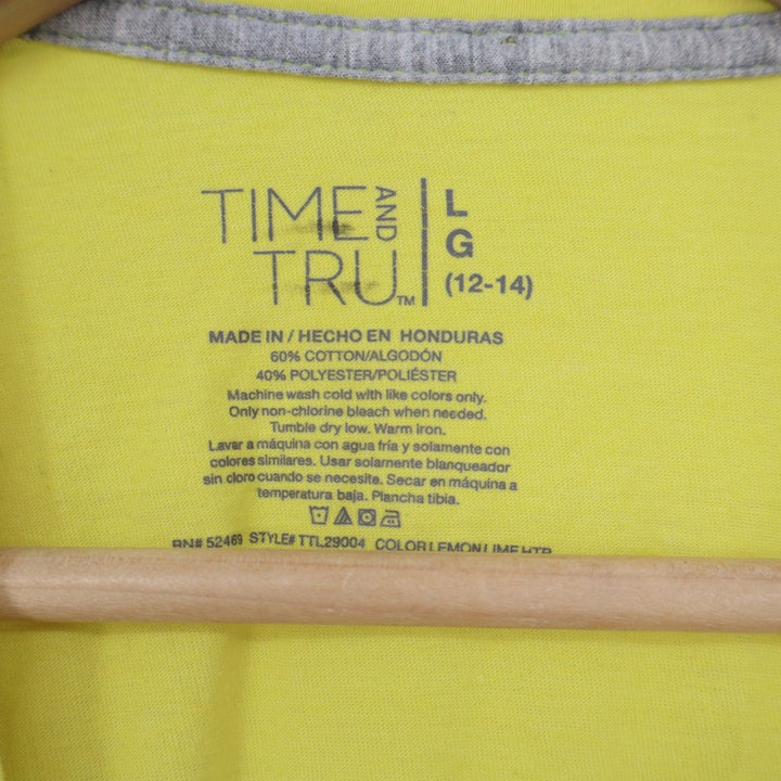 Time and Tru Womens Lemon Lime Yellow Short Sleeve Crewneck T-Shirt Size L 12-14