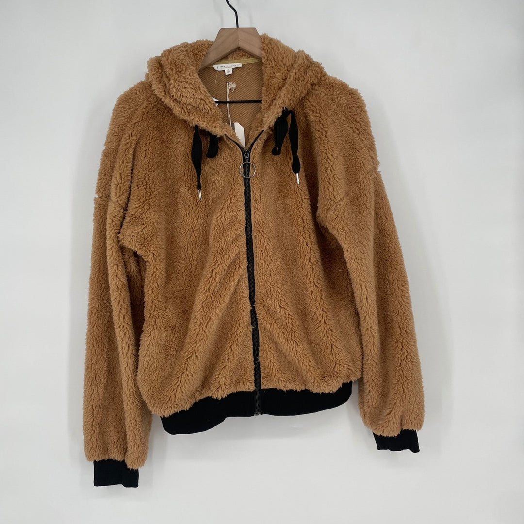 Blu Pepper Fuzzy Teddy Bear Fleece Zip Up Hoodie Jacket Brown Size M