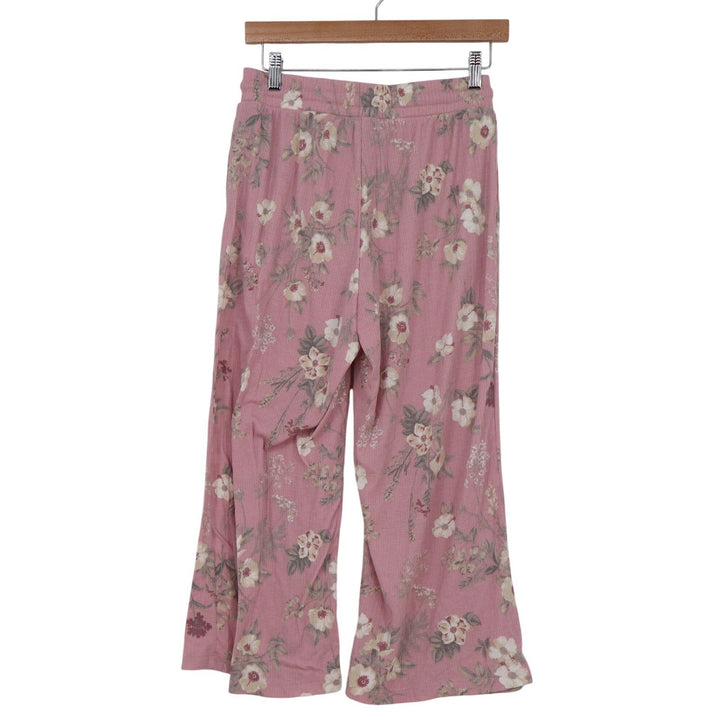 Tahari Womens Pink Floral Ribbed Knit Wide Leg Lounge Pants Size M