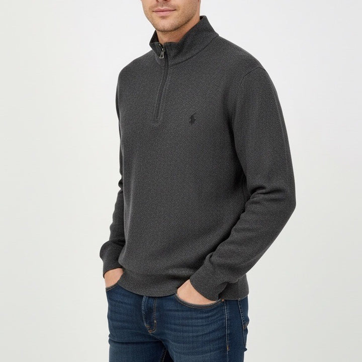 Polo Ralph Lauren Charcoal Heather Gray Herringbone 1/4 Zip Pullover Sweater