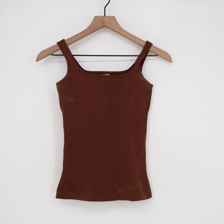 Brown Square Neck Seamless Tank Top Stretch Camisole Small