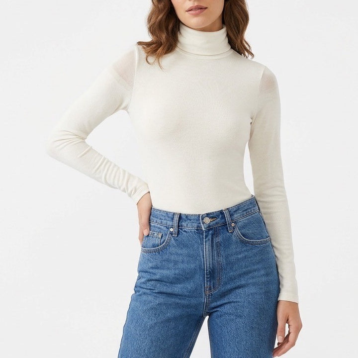 Naked Wardrobe Cream Turtleneck Long Sleeve Bodice XL Off-White