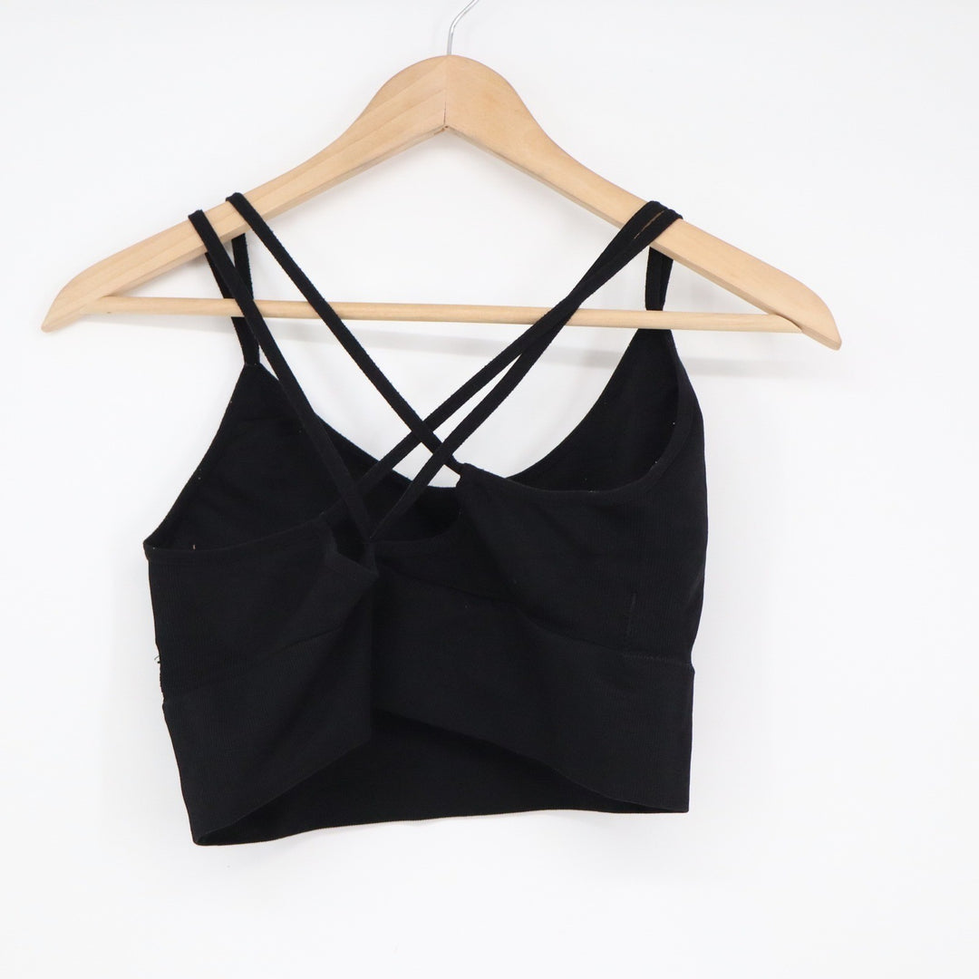 Seamless Ribbed Strappy Back Sports Bra Black XL Activewear Crop Top